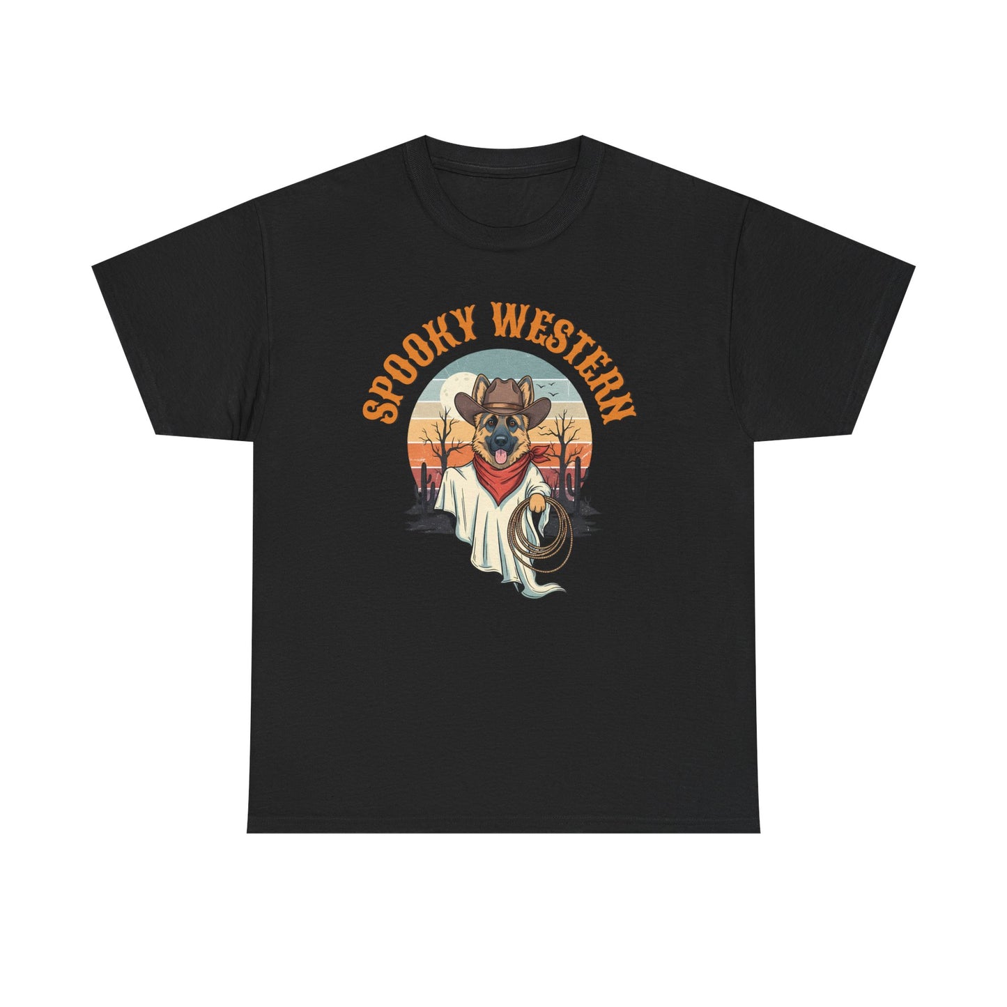 Spooky Western Cowboy Ghost Dog Shirt - German Shepherd Halloween T-Shirt - Cute Vintage Ghost Tee - ghost dog shirt  spooky dog shirt
