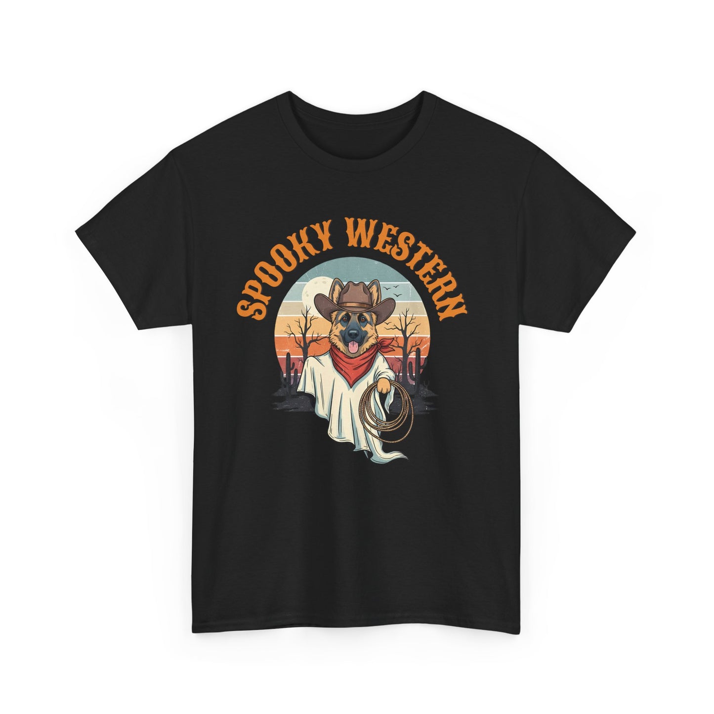 Spooky Western Cowboy Ghost Dog Shirt - German Shepherd Halloween T-Shirt - Cute Vintage Ghost Tee - ghost dog shirt  spooky dog shirt