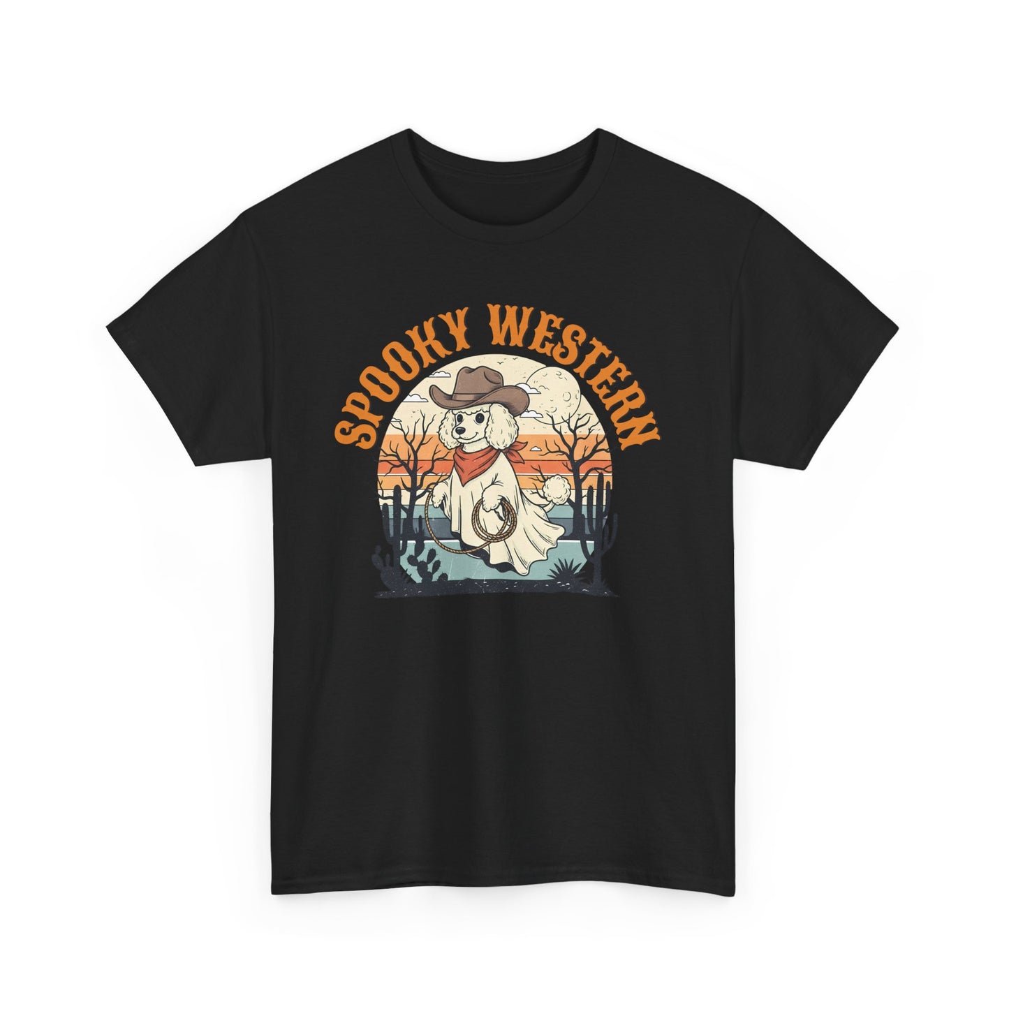 Spooky Western Ghost Dog Shirt – Poodle Halloween Cowboy T-Shirt, Cute Vintage Ghost Tee for Dog Lovers