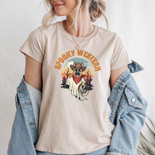 Spooky Western Cowboy Ghost Dog Shirt - German Shepherd Halloween T-Shirt - Cute Vintage Ghost Tee - ghost dog shirt  spooky dog shirt