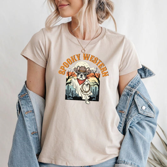 Spooky Western Cowboy Ghost Dog Shirt | Vintage Halloween Bulldog Tee
